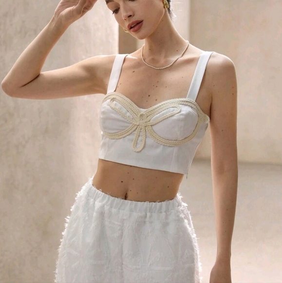 Resort Style Casual Linen Woven Splicing Bralette Cropped Women's - Picture 3 of 4